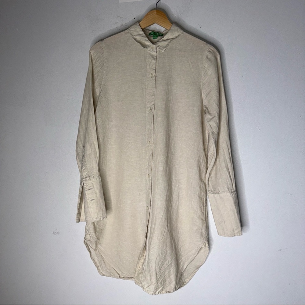 J‎ Crew Tan Linen Cotton Collar Button Down Tunic Top Size XS